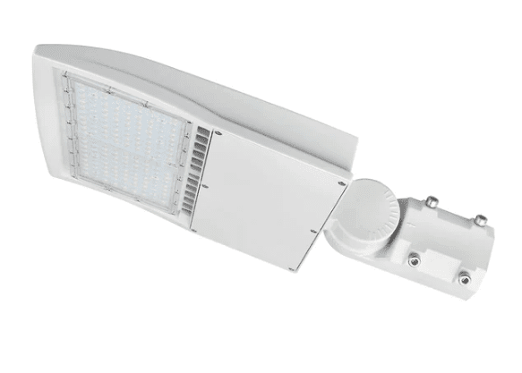 White LED street light fixture.